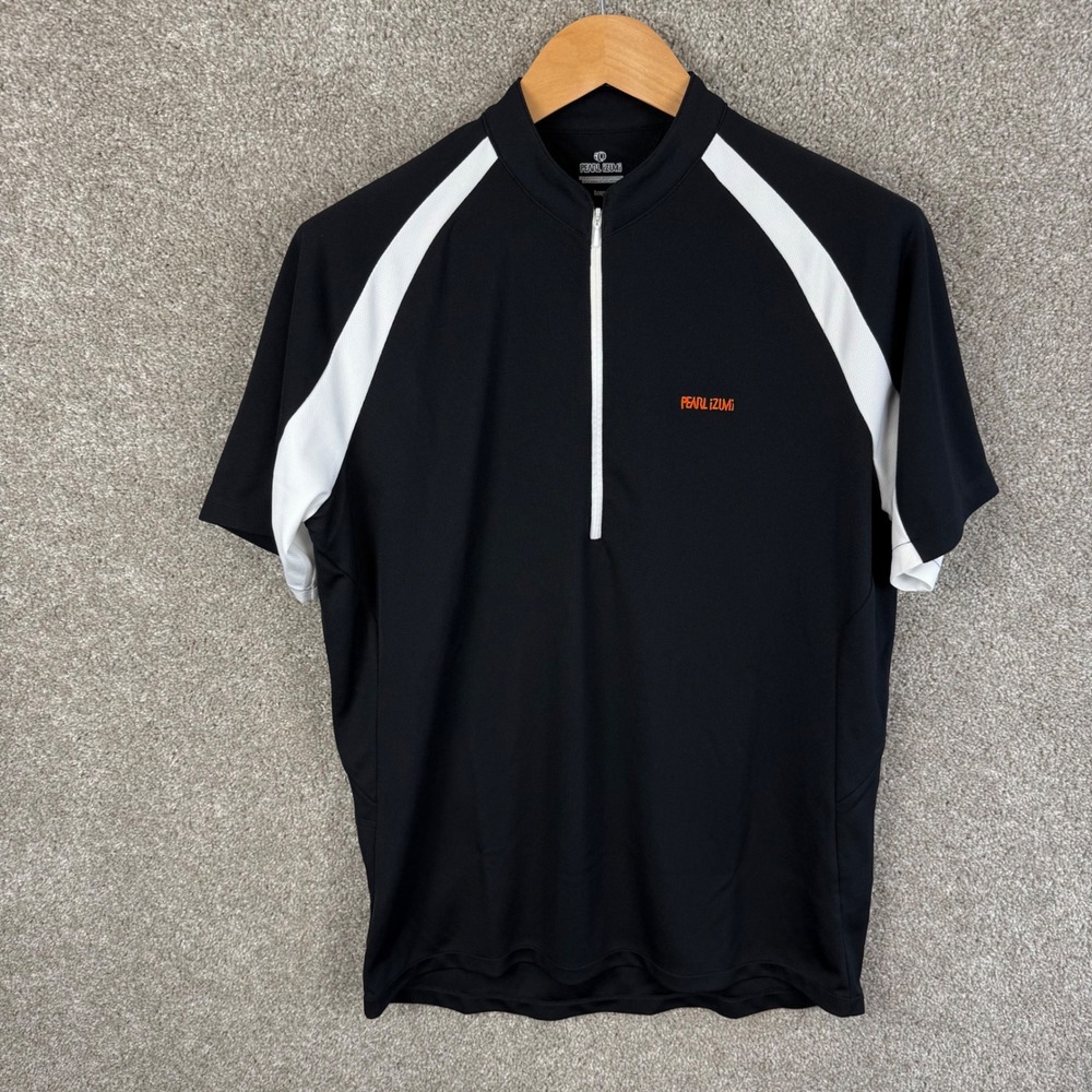 Pearl Izumi Mens Large Black White 1/4 Zip Short Sleeve Cycling Jersey 0710 - Picture 2 of 7